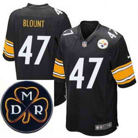 Men's Nike Pittsburgh Steelers #47 Mel Blount Elite Black NFL MDR Dan Rooney Patch Jersey